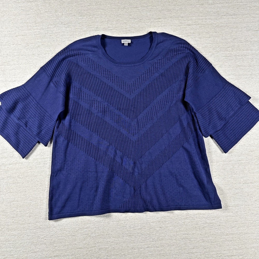 Plus Size 26/28 Boho Coastal Resort Blue Crochet Open Knit Bell Sleeve Top 3X